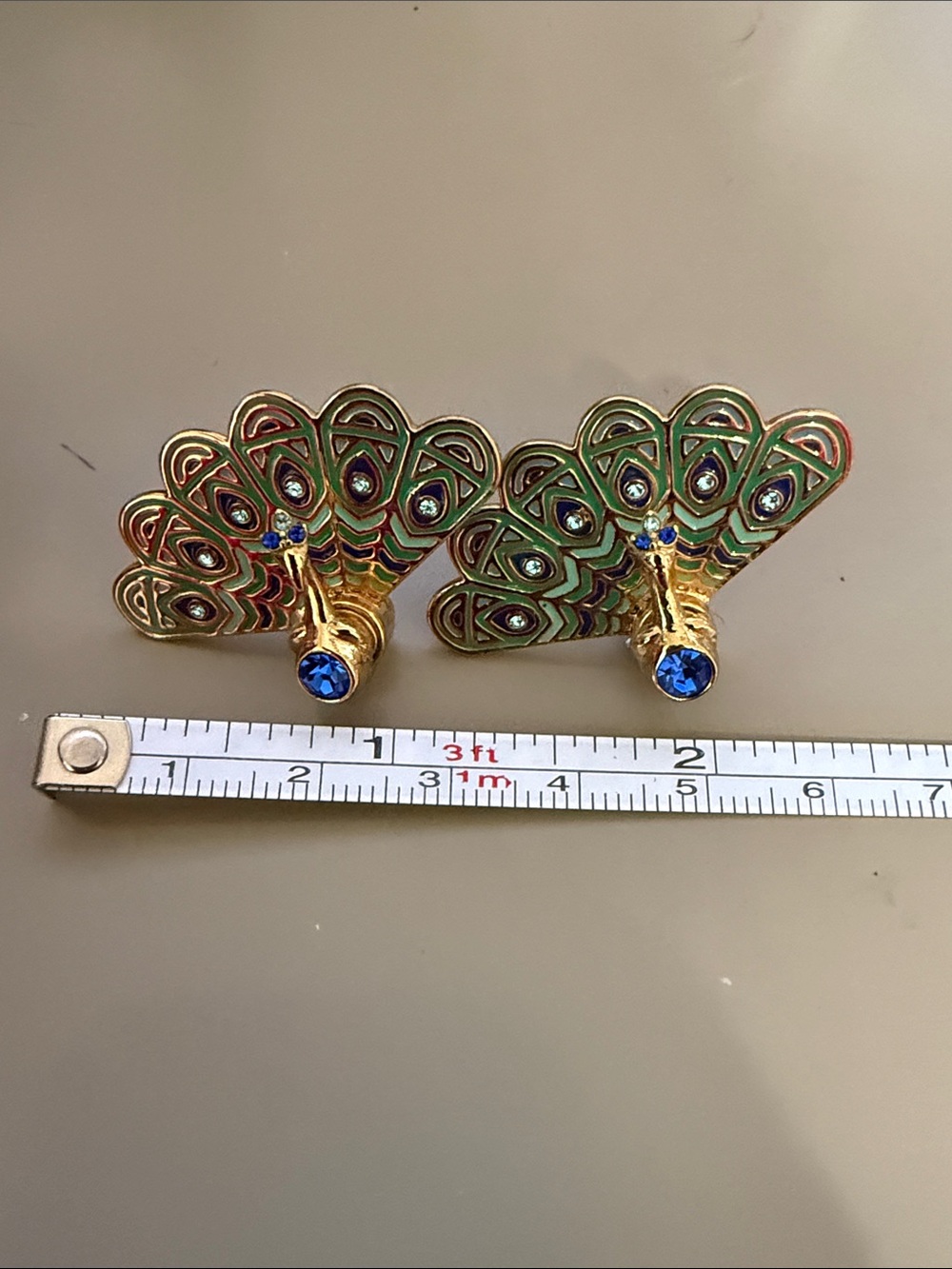 kate spade Gold Peacock Fan Stud Earrings with Green Enamel and Blue Crystals
